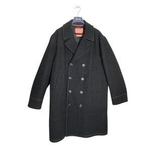 Faconnable Vintage Men's Double Breasted Wool Blend Overcoat in Black - Sz L